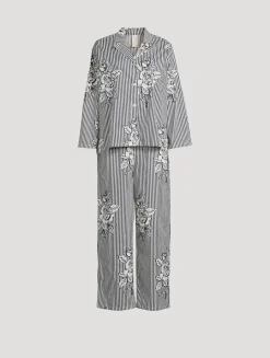 402 Long Pajama Set In Pinstripe Rose Navy