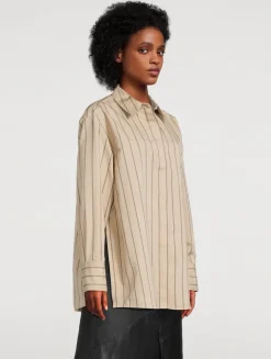 Addy Cotton Silk Poplin Shirt In Stripe Print