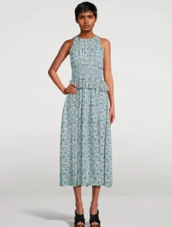 Adeline Printed Silk Midi Dress