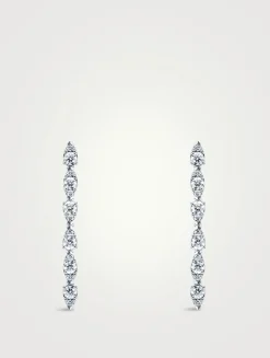 Aerial 18K White Gold Dewdrop Stiletto Earrings With Diamonds