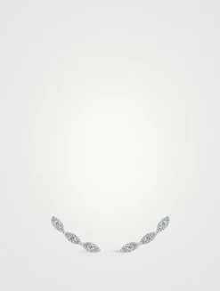 Aerial 18K White Gold Marquise Ear Climbers With Diamonds