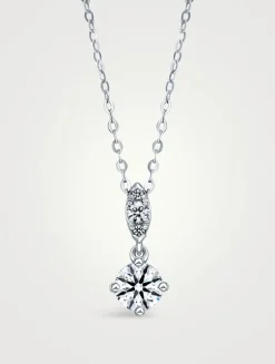 Aerial 18K White Gold Petite Drop Pendant Necklace With Diamonds