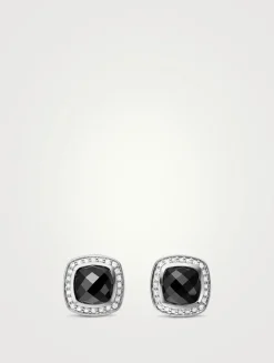 Albion® Stud Earrings In Sterling Silver With Black Onyx And Diamonds, 7mm
