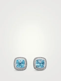 Albion® Stud Earrings In Sterling Silver With Blue Topaz And Diamonds, 7mm