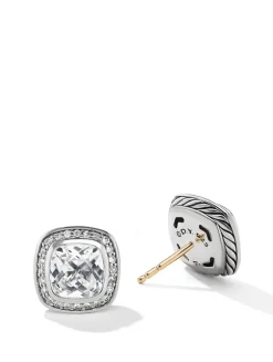 Albion® Stud Earrings In Sterling Silver With Blue Topaz And Diamonds, 7mm