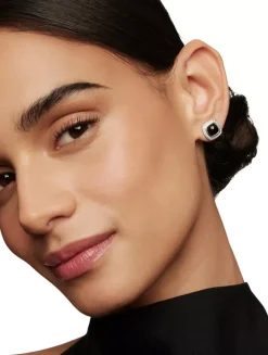 Albion® Stud Earrings In Sterling Silver With Blue Topaz And Diamonds, 7mm