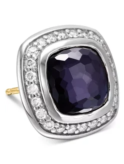 Albion® Stud Earrings In Sterling Silver With Blue Topaz And Diamonds, 7mm