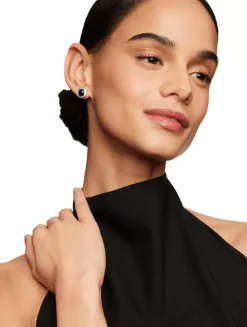 Albion® Stud Earrings In Sterling Silver With Blue Topaz And Diamonds, 7mm