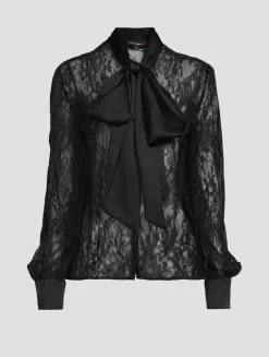All Over Lace Tie-Neck Blouse