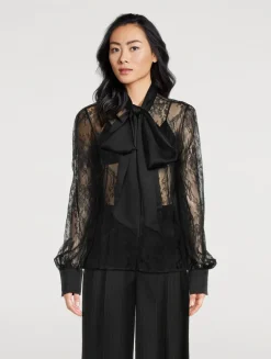 All Over Lace Tie-Neck Blouse