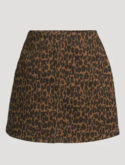 Alma Denim Mini Skirt In Leopard Print