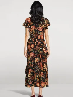 Amaia Ruffled Silk Midi Dress In Floral Print