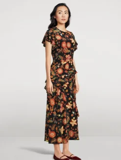 Amaia Ruffled Silk Midi Dress In Floral Print