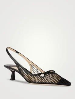 Amita Mesh Leather Slingback Pumps