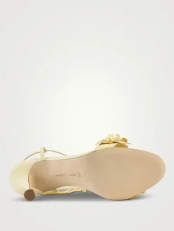 Anista Floral-Appliqué Leather Ankle-Tie Sandals