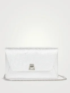 Anouk Envelope Lizard-Embossed Metallic Leather Clutch