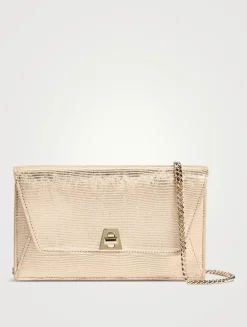 Anouk Envelope Lizard-Embossed Metallic Leather Clutch