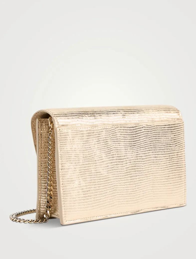 Anouk Envelope Lizard-Embossed Metallic Leather Clutch