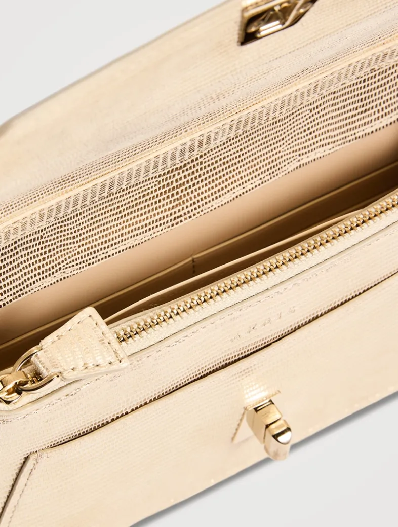 Anouk Envelope Lizard-Embossed Metallic Leather Clutch