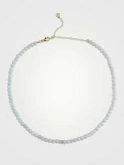 Aquamarine Beaded Necklace With 14K Gold Diamond Rondelle
