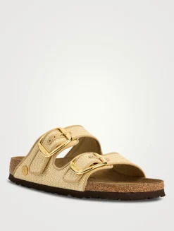Arizona Big Buckle Raffia Slide Sandals