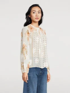 Aster Chiffon Blouse In Botanical Print