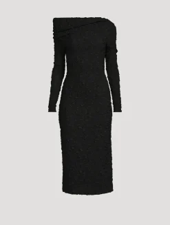 Asymmetric Cloqué Midi Dress
