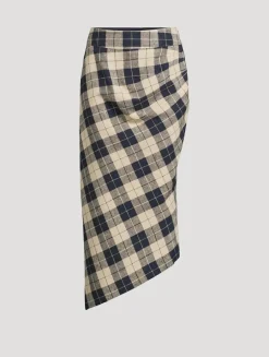 Asymmetric Midi Skirt In Plaid Print