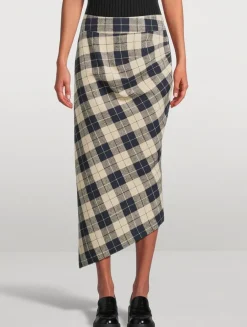 Asymmetric Midi Skirt In Plaid Print