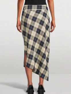 Asymmetric Midi Skirt In Plaid Print