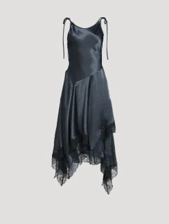 Asymmetric Satin Midi Dress