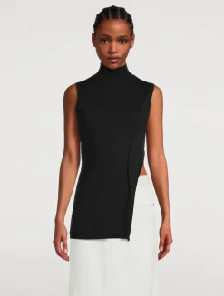 Asymmetrical Sleeveless Turtleneck Top