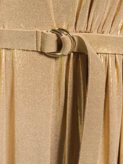 Athena Belted Lamé Gown