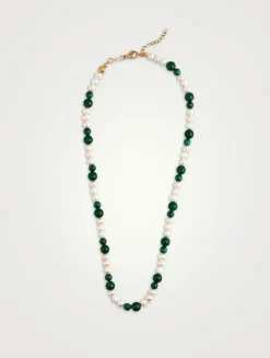 Aventurine And Malachite Pearl Necklace