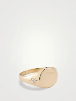 Aztec 14K Gold Engravable Signet Ring With Diamond