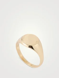 Aztec 14K Gold Engravable Signet Ring With Diamond