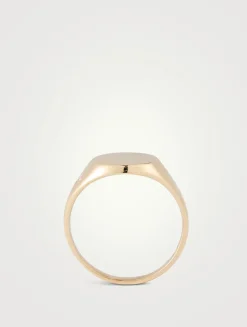 Aztec 14K Gold Engravable Signet Ring With Diamond