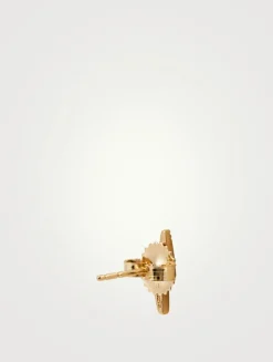 Aztec 14K Gold Lightning Bolt Stud Earring With Diamonds