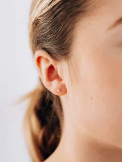 Aztec 14K Gold North Star Stud Earring With Diamond