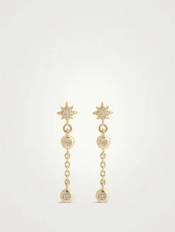 Aztec 14K Gold Single Chain Diamond Drop Earring