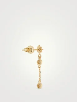 Aztec 14K Gold Single Chain Diamond Drop Earring