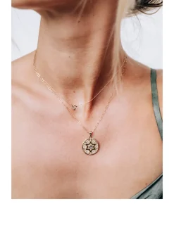 Aztec 14K Gold Star of David Trillion Medallion Pendant With Moonstone And Topaz