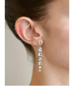 Aztec 14K Gold Starburst Astrid Earrings With White Topaz And Diamonds