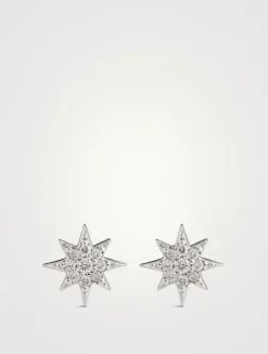Aztec 14K White Gold North Star Stud Earrings With Diamonds