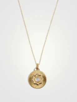 Aztec Rickie 14K Gold Moonstone Ripple Star Medallion Necklace