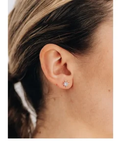 Aztec Silver Moon Crescent And Starburst Mix Stud Earrings With White Sapphire And Topaz