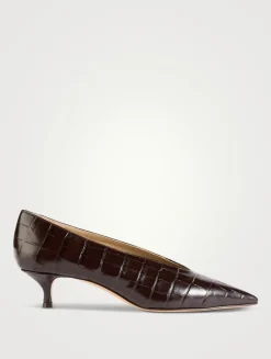 Babouche Croc-Embossed Leather Pumps