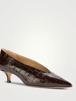 Babouche Croc-Embossed Leather Pumps
