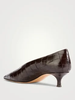 Babouche Croc-Embossed Leather Pumps