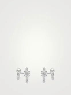 Baby Glitz 18K White Gold Akoya Pearl And Multi-Cut Diamond Hoop Earrings